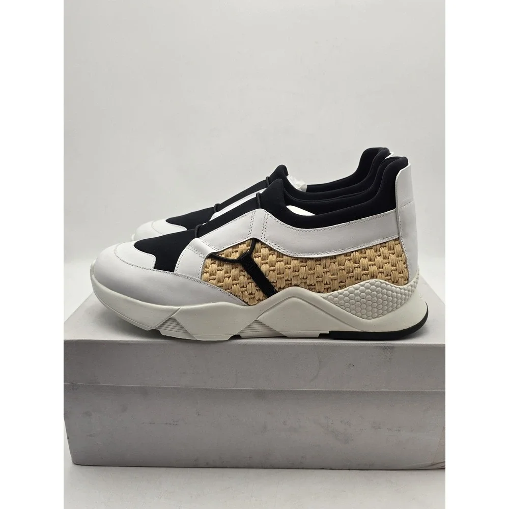 Clergerie SALVY Shoes Mens Size 9.5 White Black Slip‎ On Leather Sneaker New